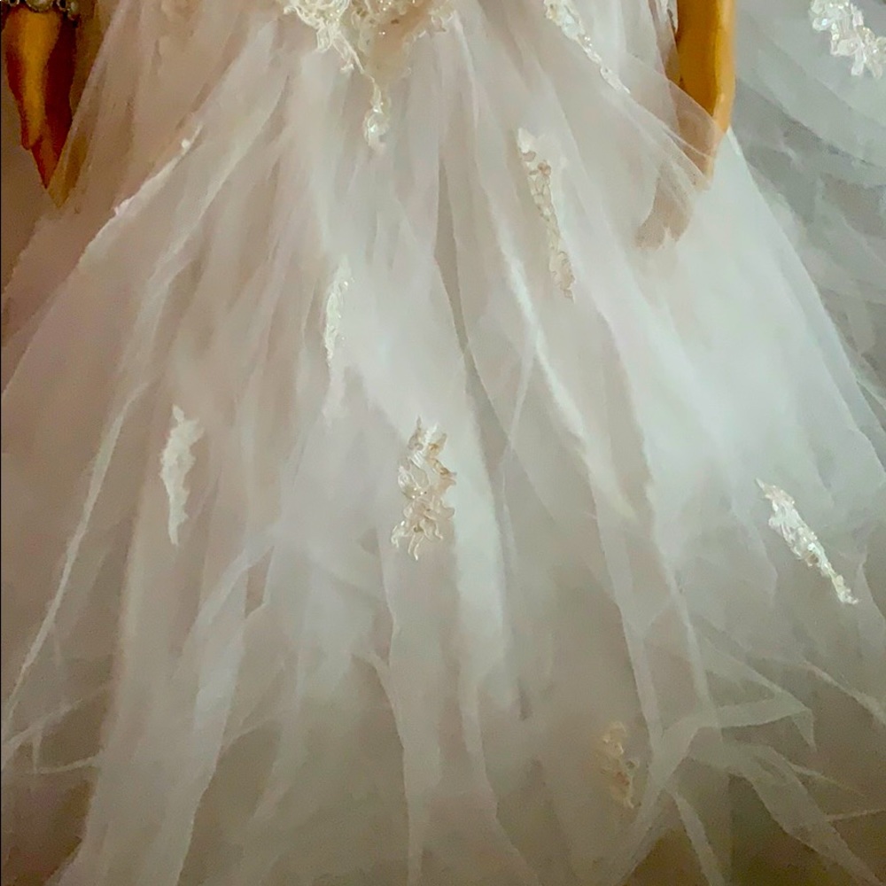 Wedding dress silk  perked and squinted.  Large
